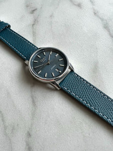 Italian Epsom Leather Strap - Blue with White Stitching - 20mm