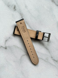 Italian Epsom Leather Strap - Black with White Stitching - 20mm