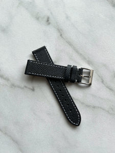 Italian Epsom Leather Strap - Black with White Stitching - 20mm