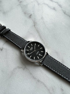 Italian Epsom Leather Strap - Black with White Stitching - 20mm